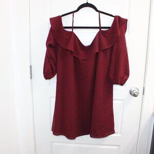 Urban Outfitters Burgundy Cold Shoulder Ruffles Hem‎ Mini Dress Size Small